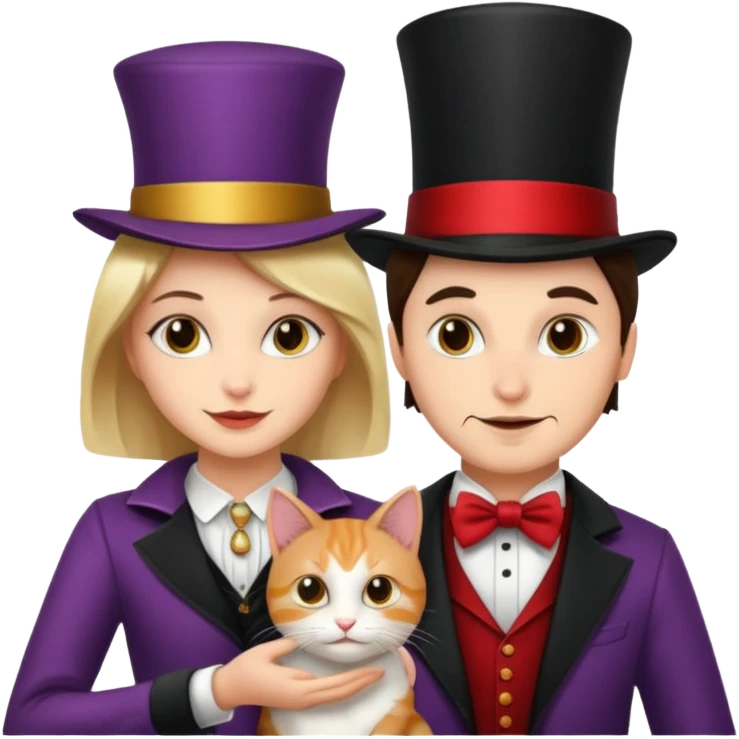 magician couple and their pet cat emoji