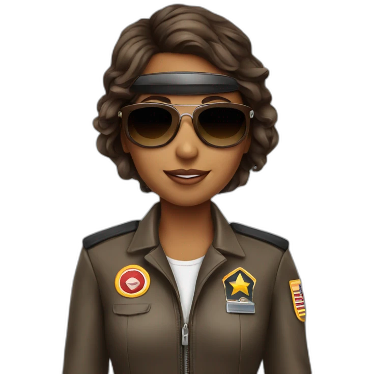 young brown female airplane pilot with sunglasses emoji