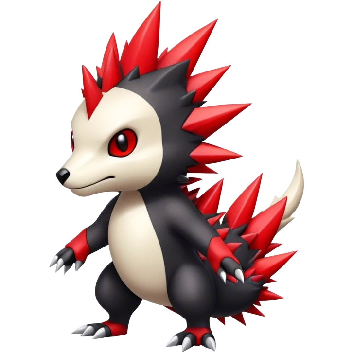 Cute cool black red white animal hybrid Fakemon full body, detailed, spiky, edgy emoji