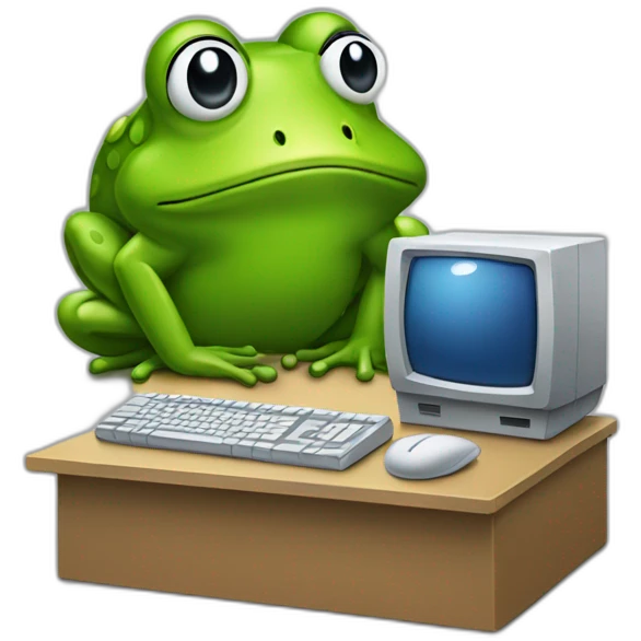 macintosh computer and frog emoji