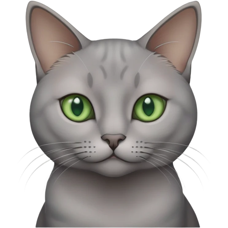 Elegant gray cat with smooth fur, large green eyes, serene expression, sitting facing camera emoji