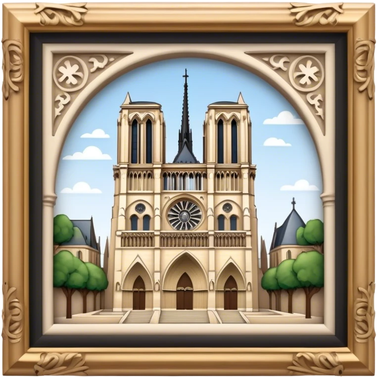 Cinematic Realistic Notre-Dame Cathedral Landmark Emoji, showcasing the Gothic splendor of the cathedral rendered with detailed stone carvings and majestic, soft lighting. emoji