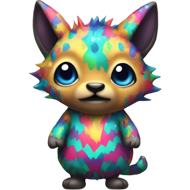 an edgy cute kawaii vernid-fionbri with colorful splash patterns full body emoji