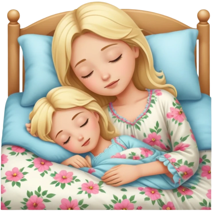 Blonde girl beautiful finish sleeping on her bed with floral design  emoji