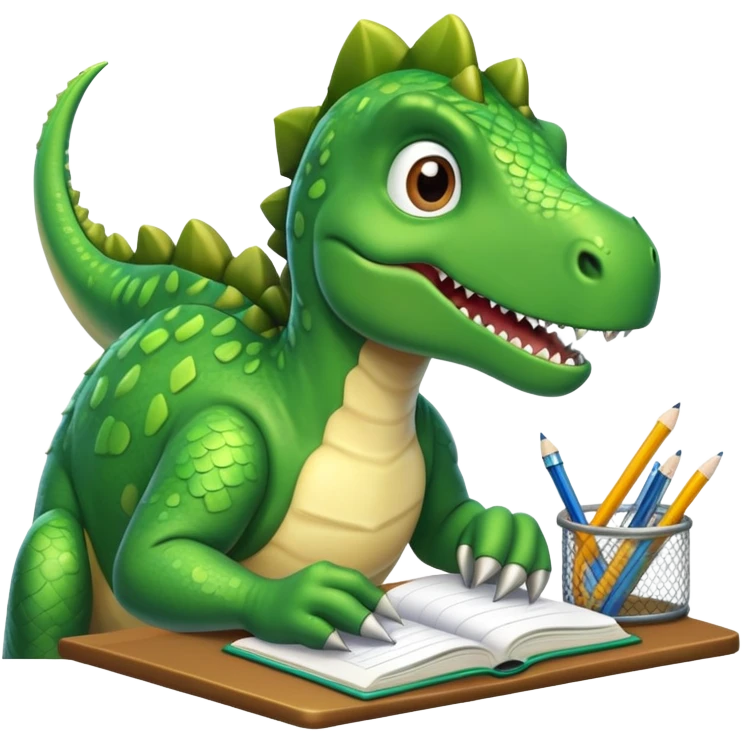 A dinosaur doing homework’s emoji
