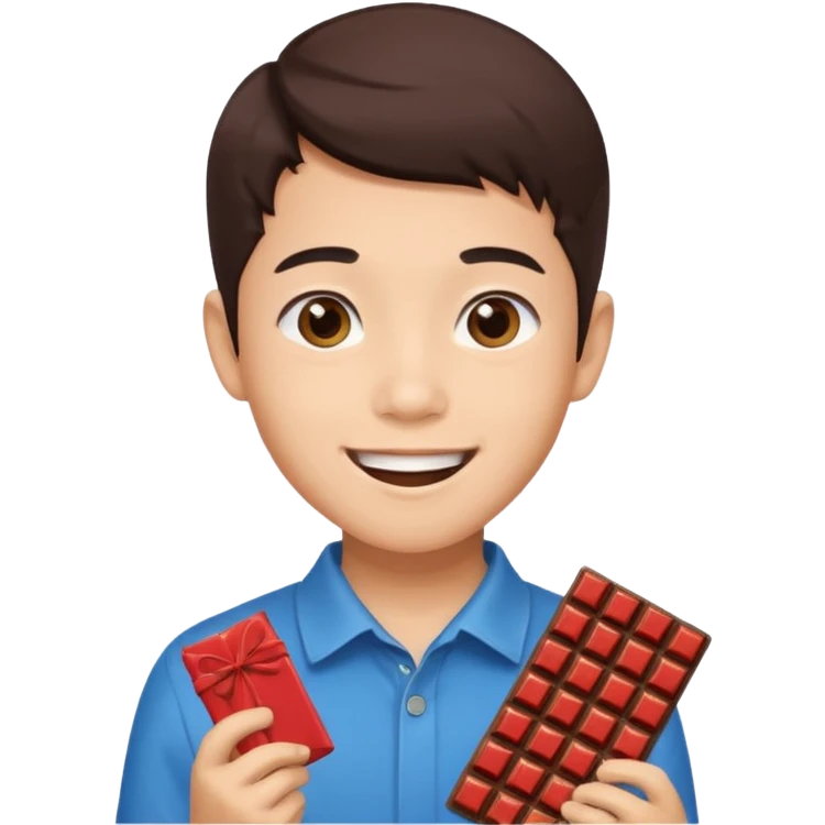a pretty male bratz asian boy smiling with chocolates emoji