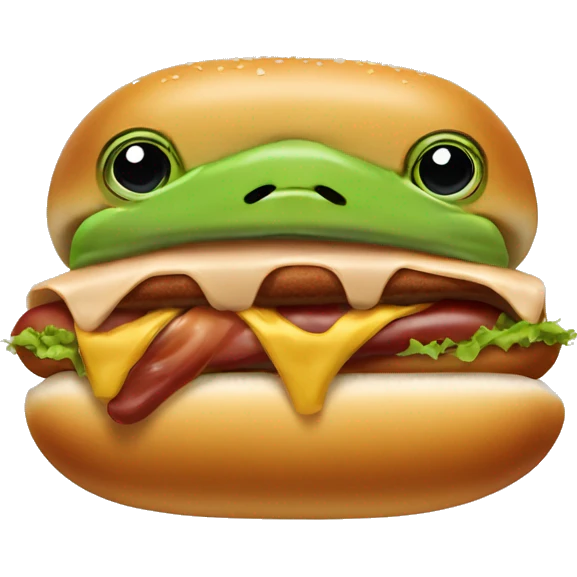 frog head with brown dog body in a hot dog bun emoji