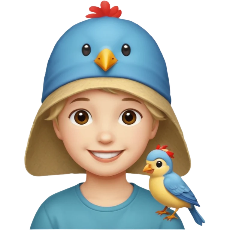 child with a bird hat emoji