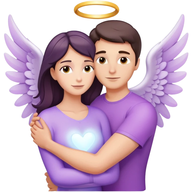 White brunette man light rays hugging a pastel purple woman angel emoji