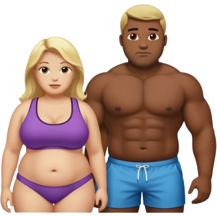 Obese blonde beach with muscular black man  emoji