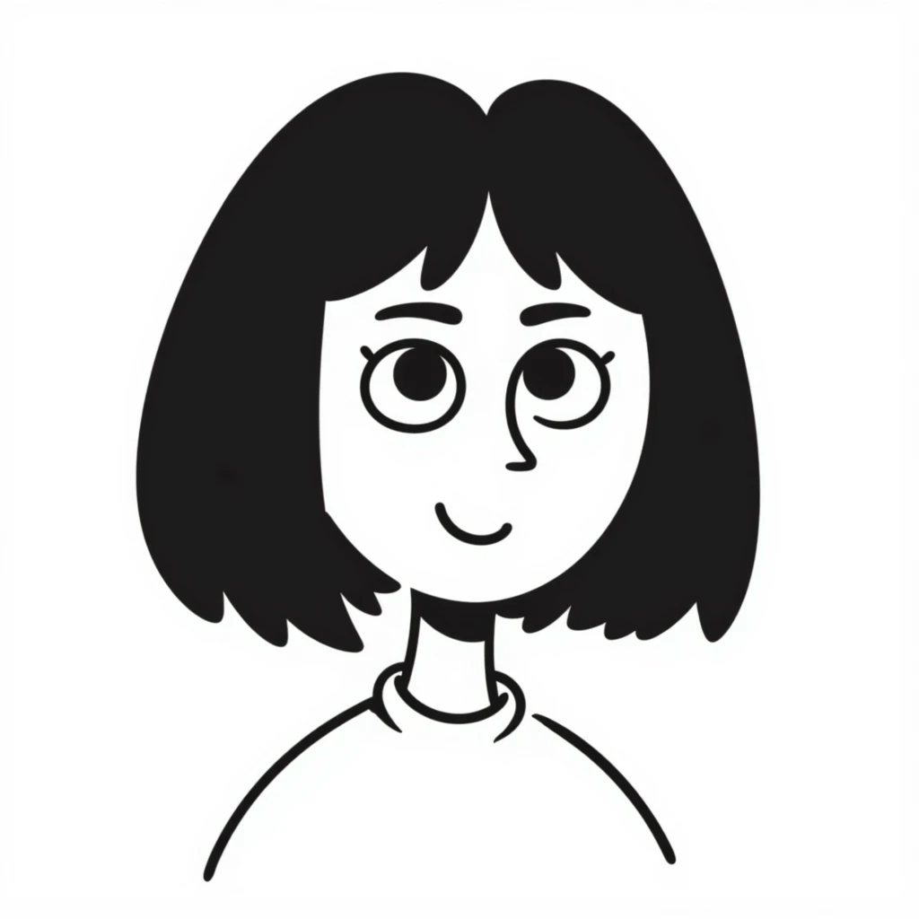 a female with white skin, big eyes, middle-length hair which is right at the shoulder emoji