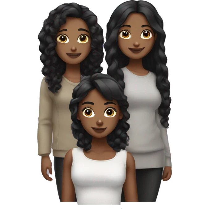 Girls trio with all black hair emoji