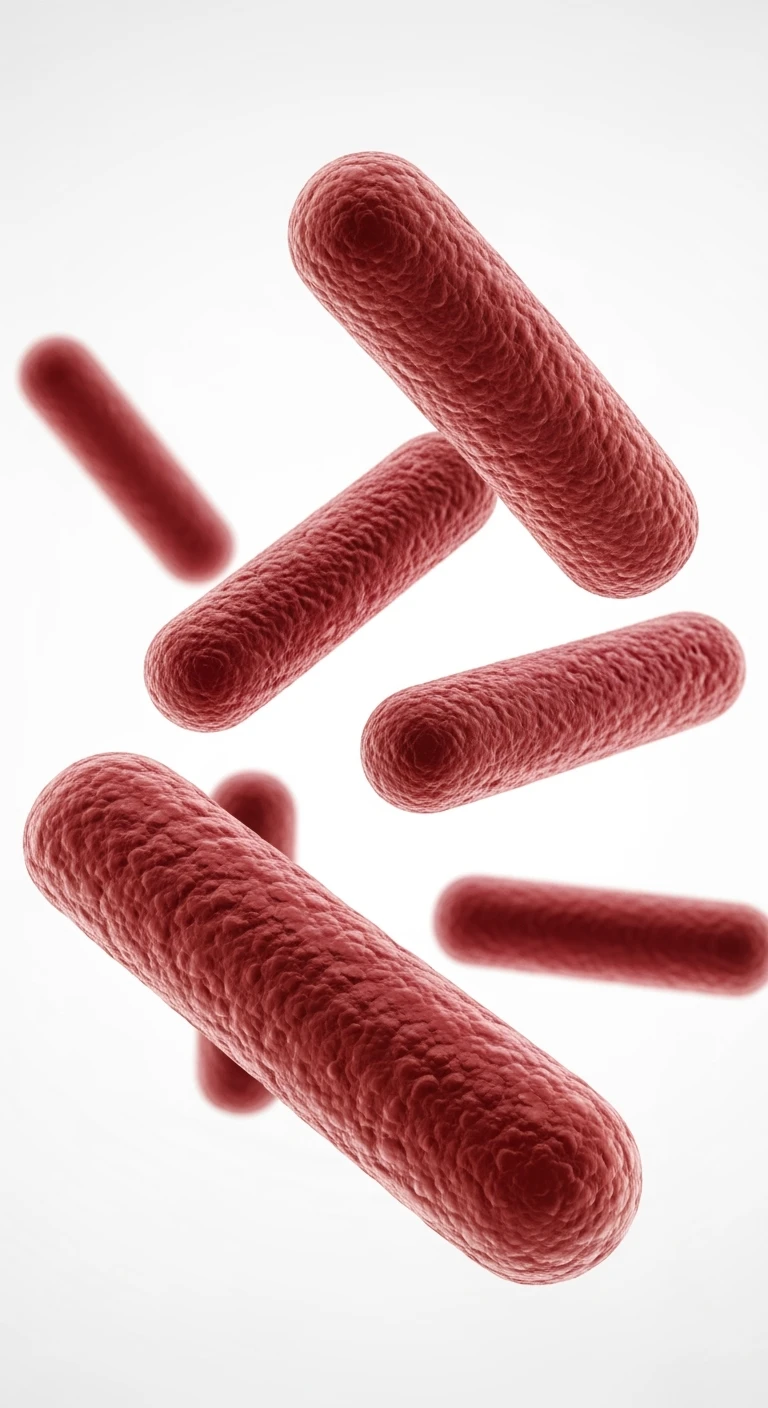 batteri intestinali rosso bordeaux fluttuano in aria isolati su sfondo bianco, IPERREALISTICA 4K emoji