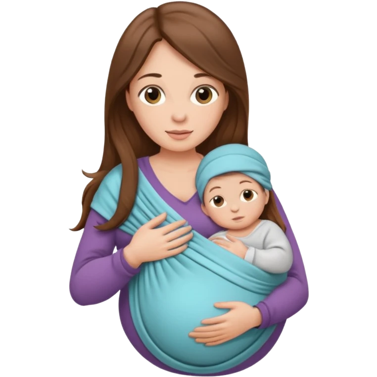 Pregnancy babywearing mom with long brown hair and fair skin with a baby and wrap  emoji