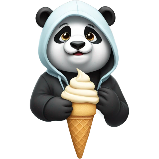 Panda wearing a hoodie and holding ice cream emoji