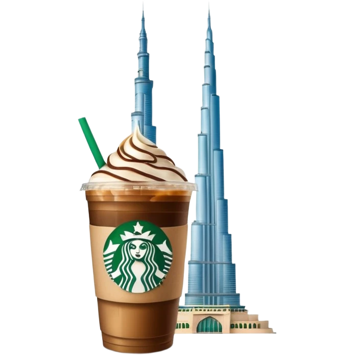 Starbucks iced coffee with Dubai chivalry bar with green filling and burn Khalifa  emoji