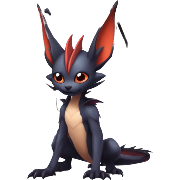  Kawaii Edgy Cool Vampiric Beautiful Noivern-Nargacuga-Litten with big Bat Ears full body emoji