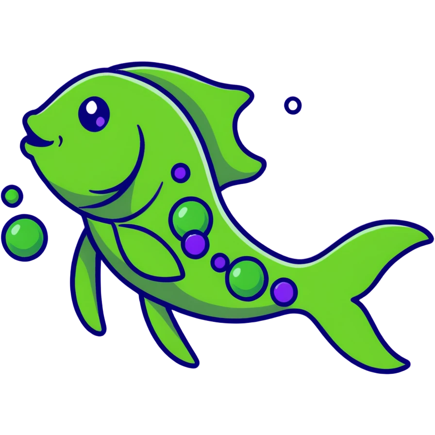 A fish swimming next to green peas emoji