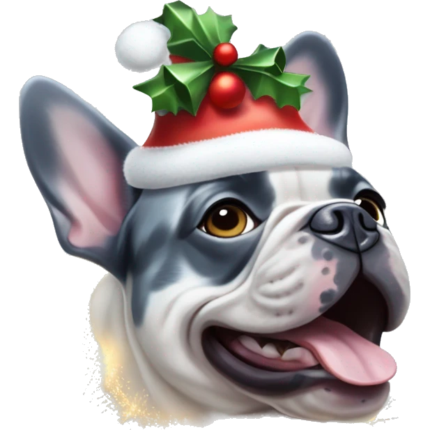 Blue merle french bulldog with Christmas lights emoji