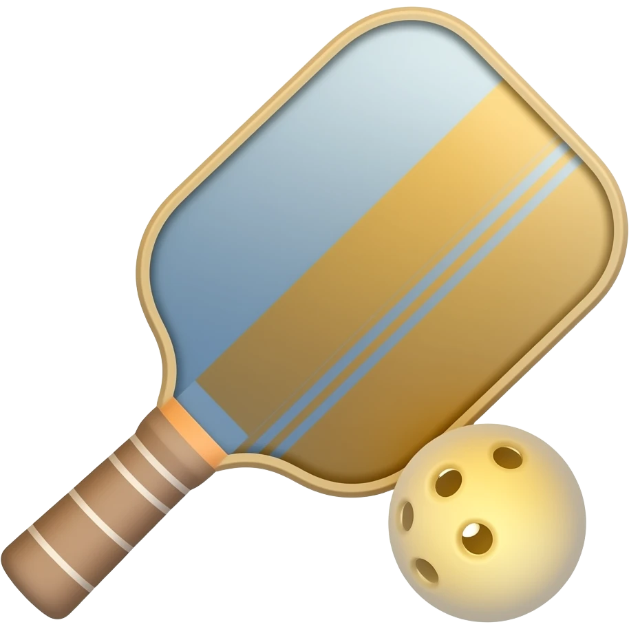 Apple-style emoji of a pickleball paddle and ball, simple flat design, smooth gradients, clean edges, vibrant colors, subtle shading, centered composition, minimal background emoji