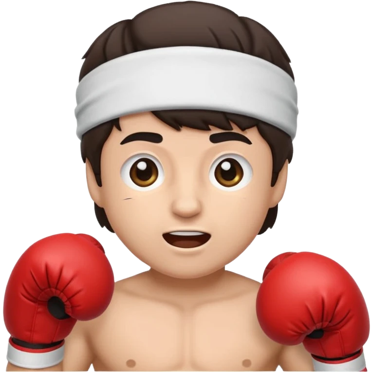cute emoji version of Rocky Balboa, boxing gloves, headband, energetic face, simplified and rounded emoji