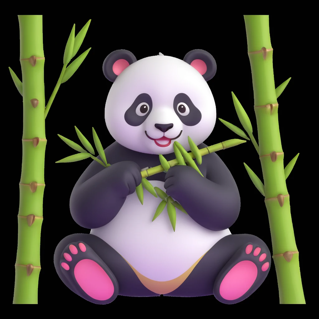 panda eating bamboo in forrest background, close up pose emoji