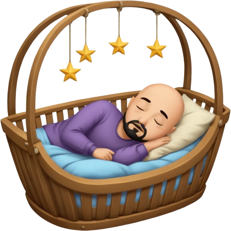 a bald, tan who has a black goatee sleeping in a cradle emoji