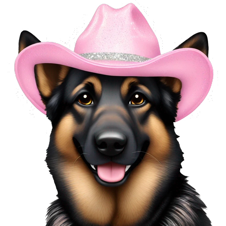 Dark German shepherd glitter light pink cowboy hat emoji