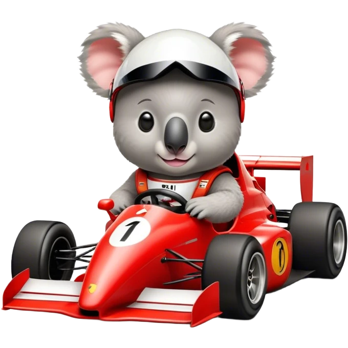Koala riding an f1 racecar emoji