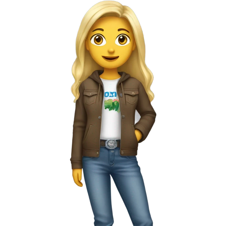 Blonde girl wearing square toe cowboy boots and jeans with a hoodie emoji