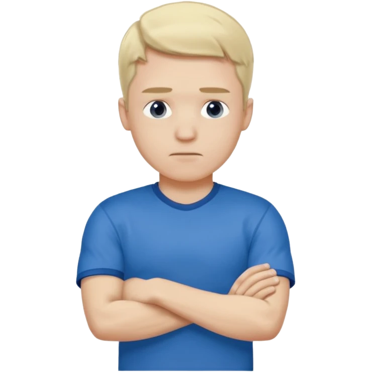 Pale blond man in blue football t shirt crossed arms (he is cold trembling ) emoji