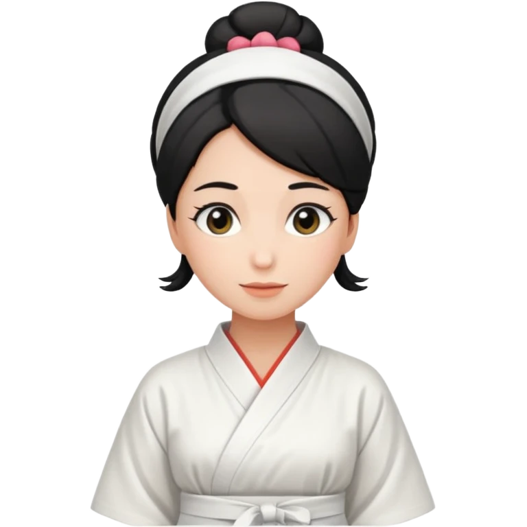 mom with black bun wearing white home kimono and white apron emoji