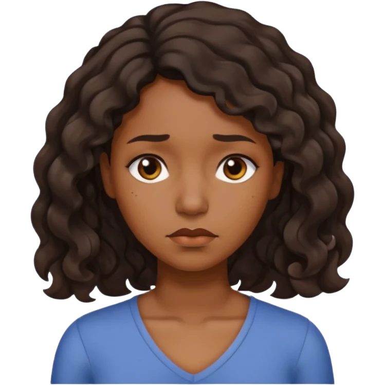 Sad face medium brown skin color black women wavy hair shoulder length emoji