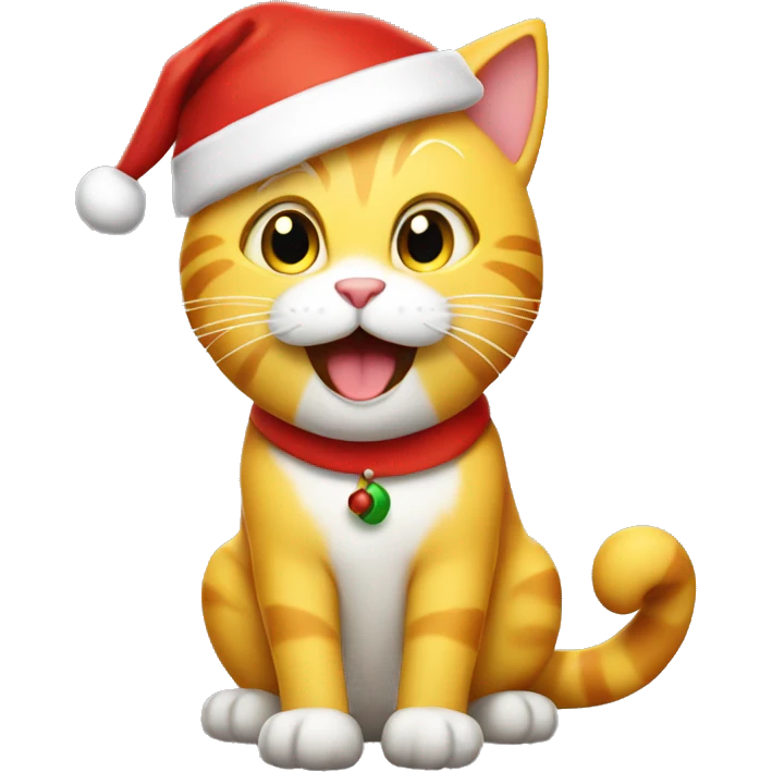 happy yellow cat wearing a santa hat emoji