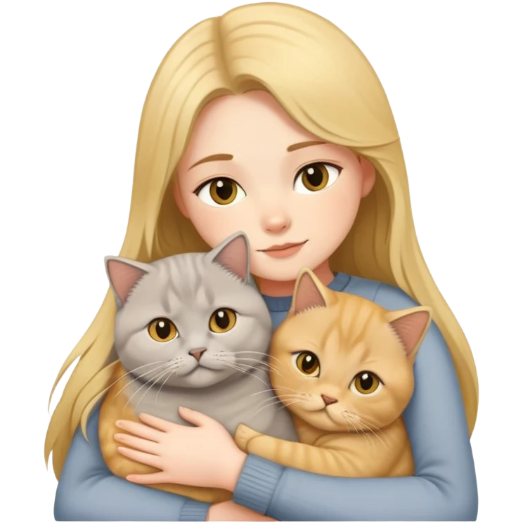A long-haired girl hugs a Golden Shaded British shorthair emoji
