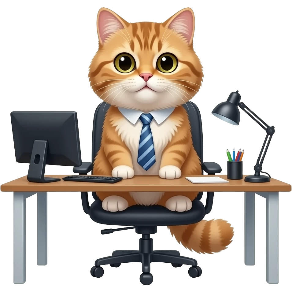 persian cat sitting in office boss emoji
