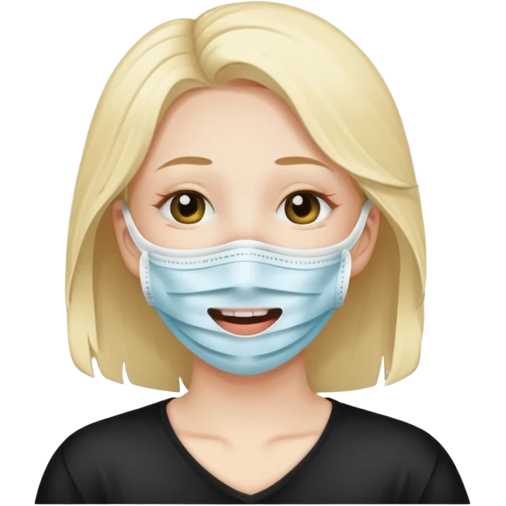 make me an emoji of a character with a tear wearing a smile face mask emoji