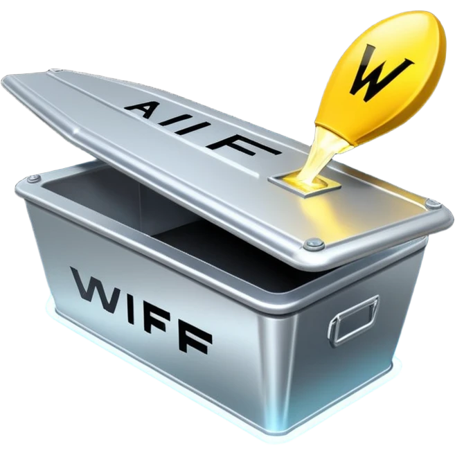 Alien ship dropping a metal box with the letters “WF” large and boldly glowing on the side  emoji