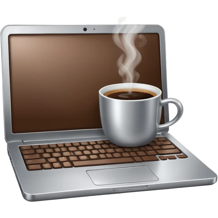 work silver laptop with coffee emoji