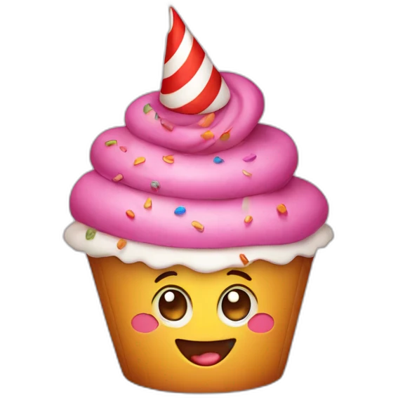 Happy cupcake wearing a birthday hat emoji