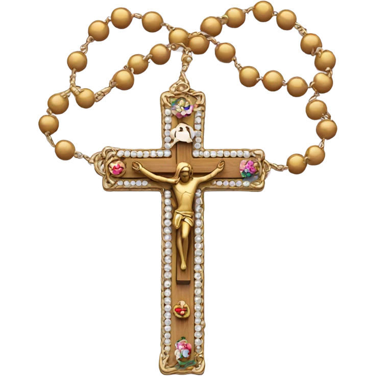 Rosary in front of cross emoji