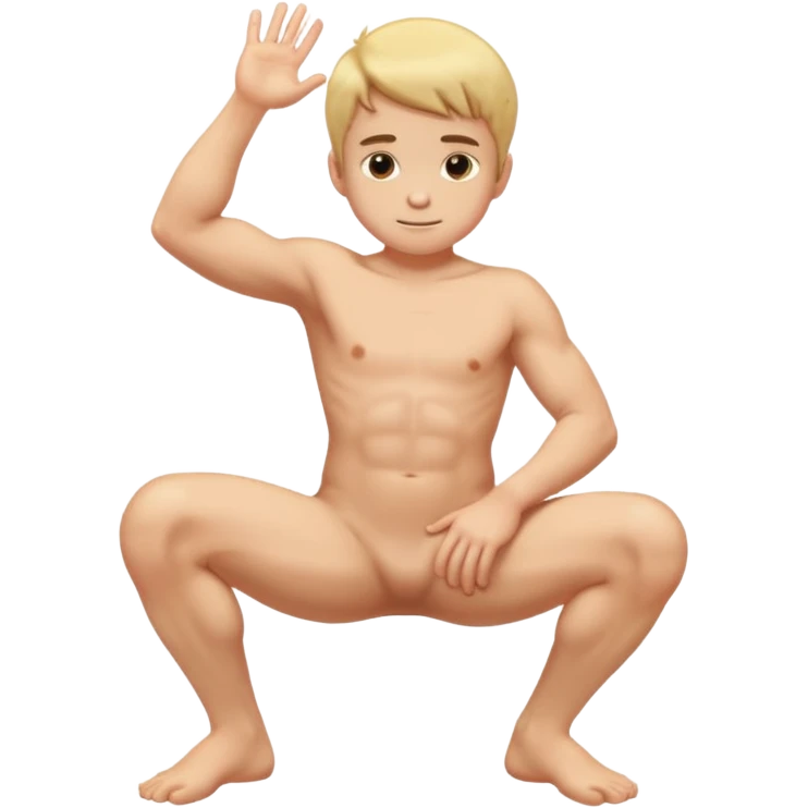 Kid boy    gay naked squatting buff leg up emoji