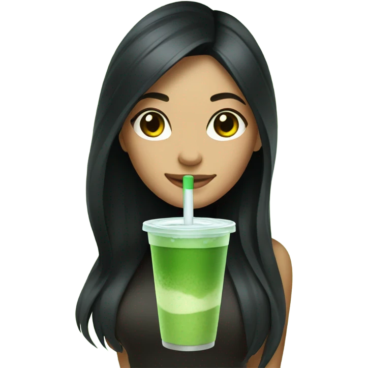female with long black hair and an iced matcha emoji