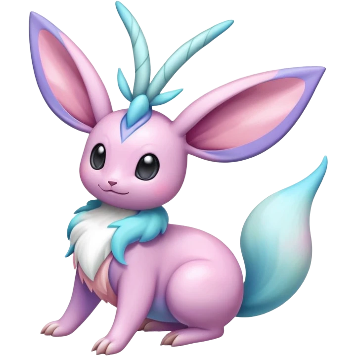 Colorful Shiny Exotic Cresselia-Sylveon-Minccino-Fakémon-hybrid-creature (full body)  emoji