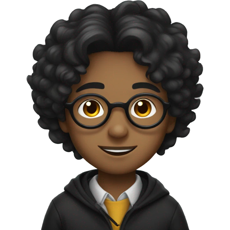 a young boy with harry potter glasses and black hair with a middle part flow emoji