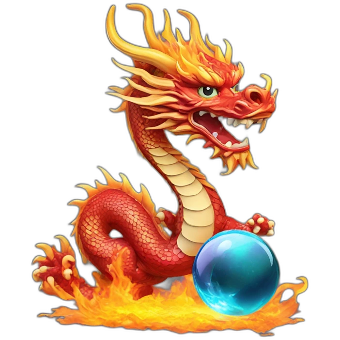 Chinese dragon with flame and crystal ball emoji