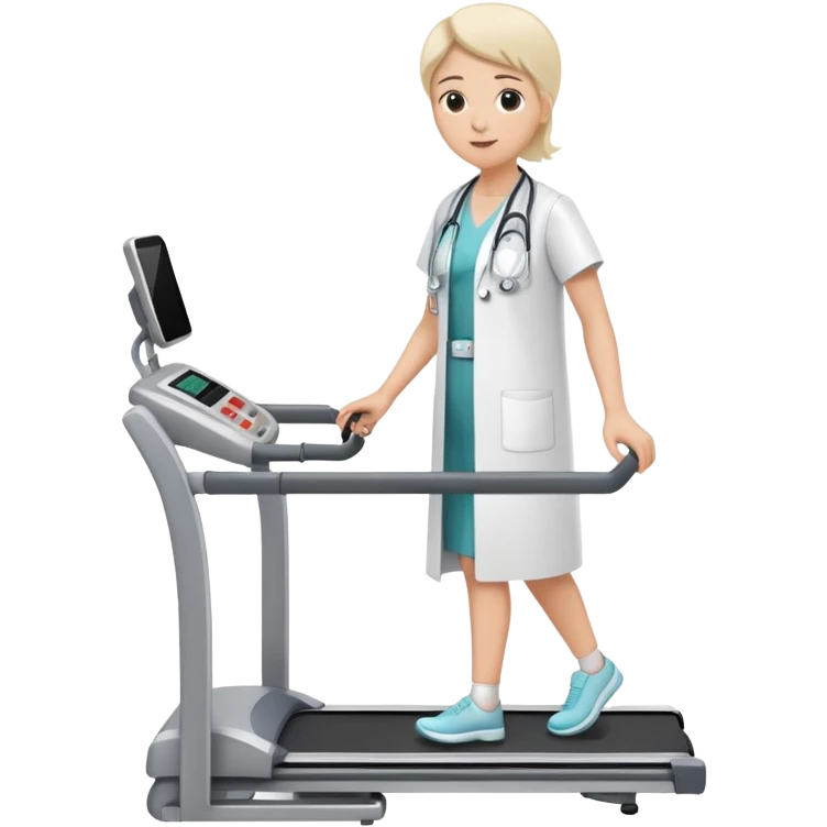 treadmill, patient in hospital gown, heart monitor, and doctor emoji