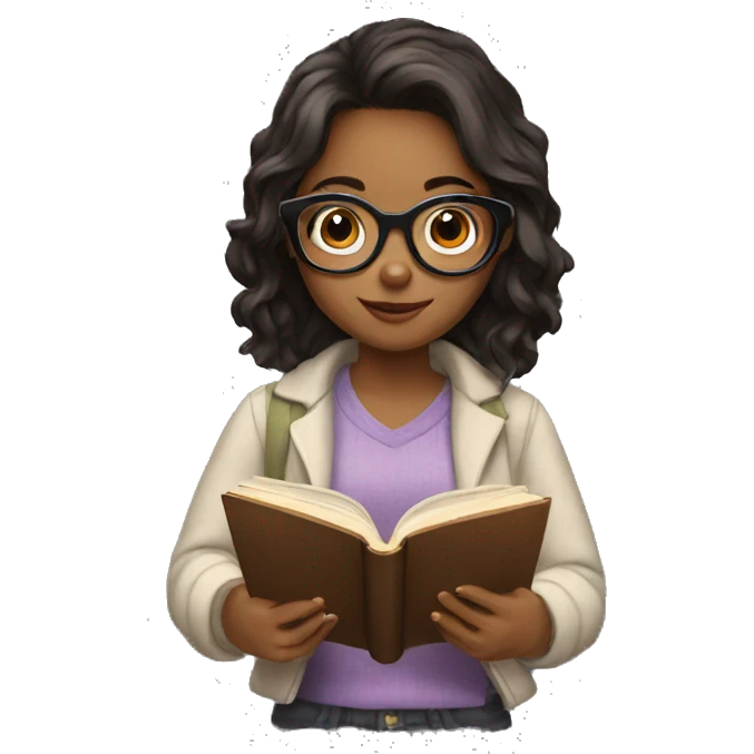 girl with glasses reading a book emoji