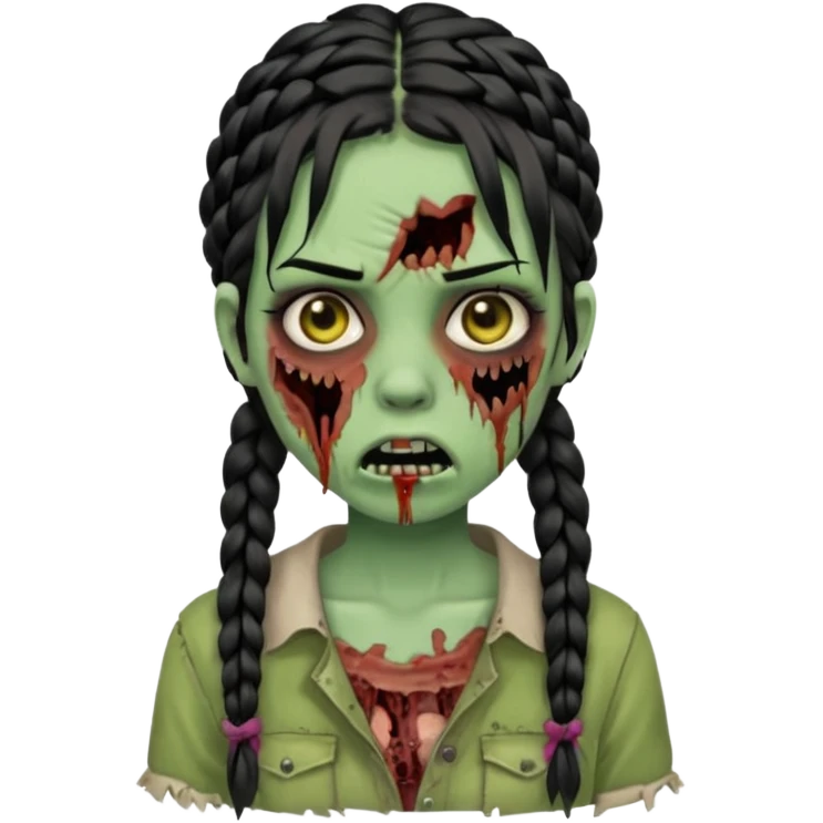 make a zombie with a half ruined mouth girl with black braids emoji