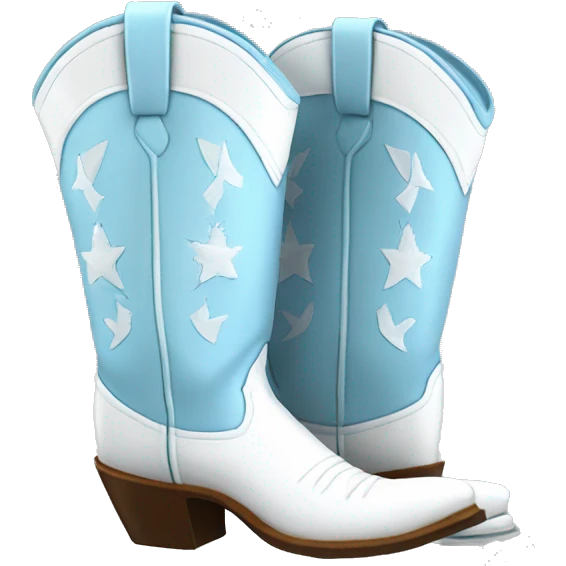 Pale Light blue cowboy boots with white bow with a white heel  emoji